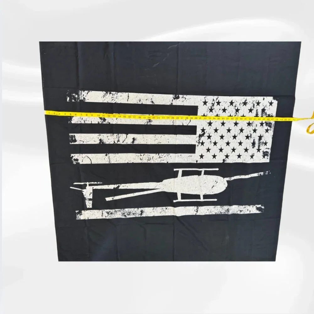 Black American Flag Helicopter Tapestry Wall Hanging – Large Aviation Decor